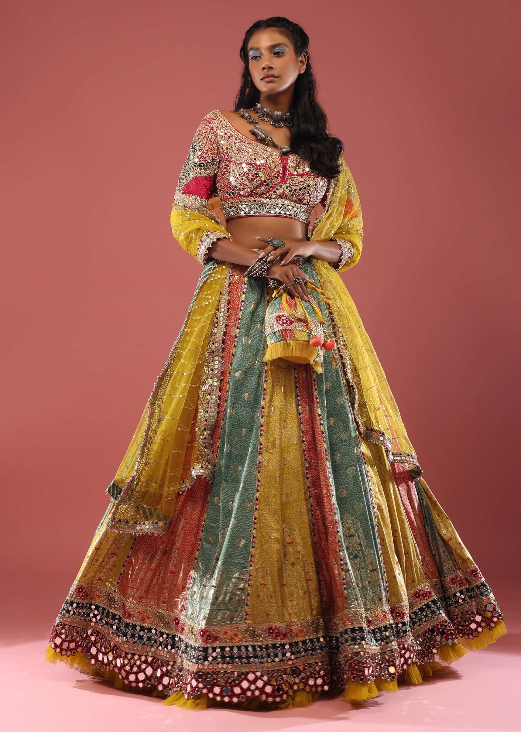Heritage Royal Multicolour Brocade & Bandhani Patchwork Lehenga