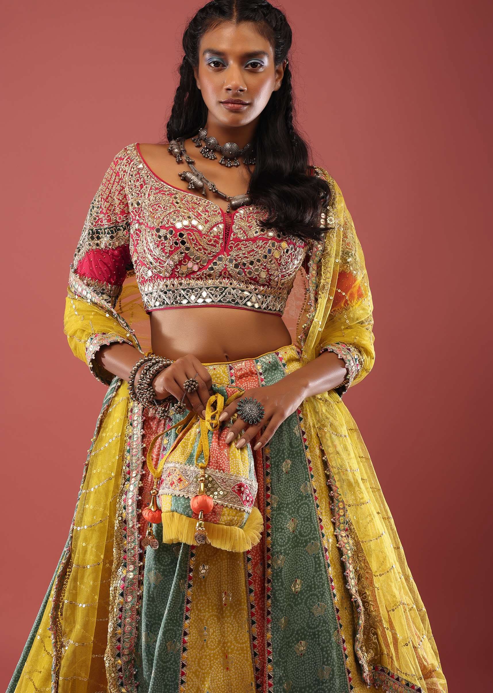 Heritage Royal Multicolour Brocade & Bandhani Patchwork Lehenga - Image 2
