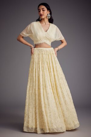 Ethereal Off-White Embroidered Pleated Lehenga