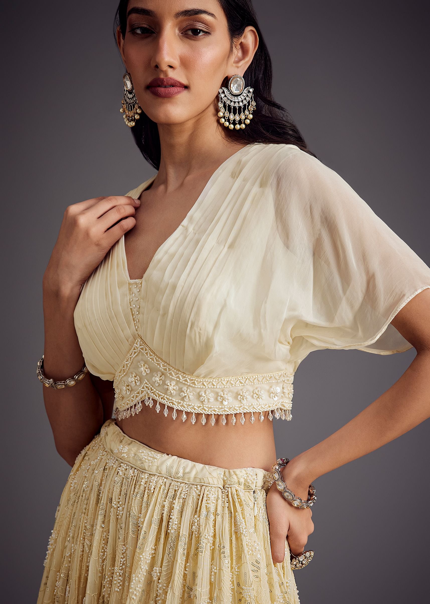Ethereal Off-White Embroidered Pleated Lehenga - Image 2