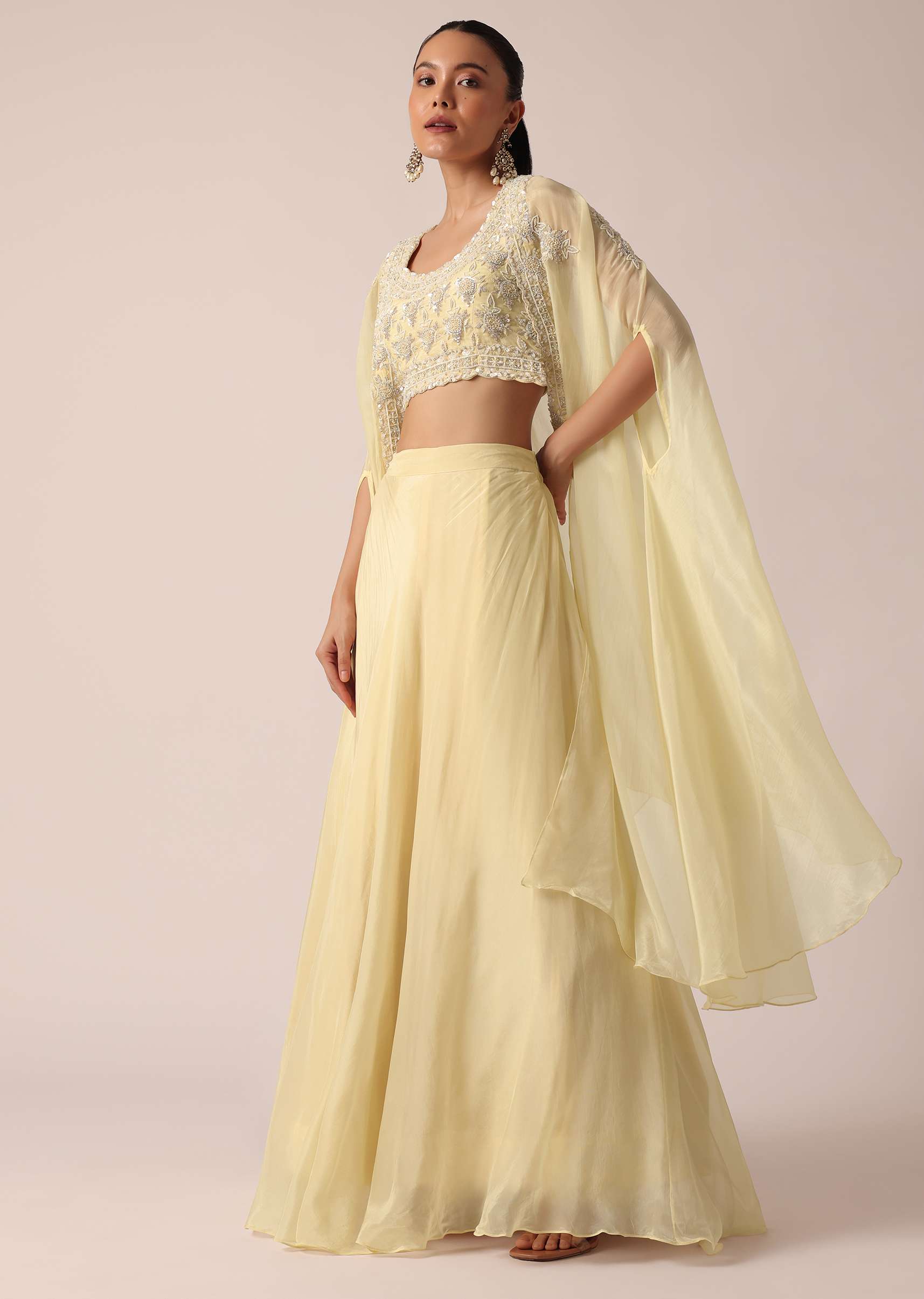 Sunlit Charm Yellow Organza Flared Lehenga - Image 4