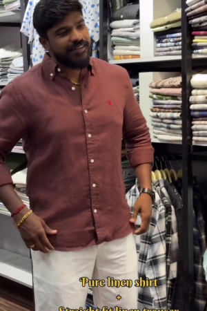 Men's Pure Linen Casual Shirt & Straight Fit Linen Trousers Set - Perfect for Summer Breezes