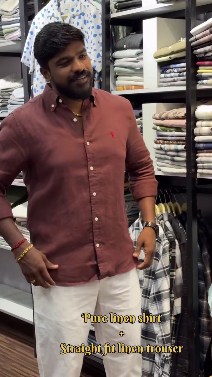 Men's Pure Linen Casual Shirt & Straight Fit Linen Trousers Set - Perfect for Summer Breezes