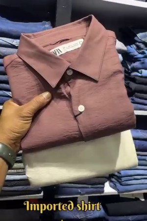 ZARA Mauve Imported Textured Shirt with White Drawstring Linen Pants