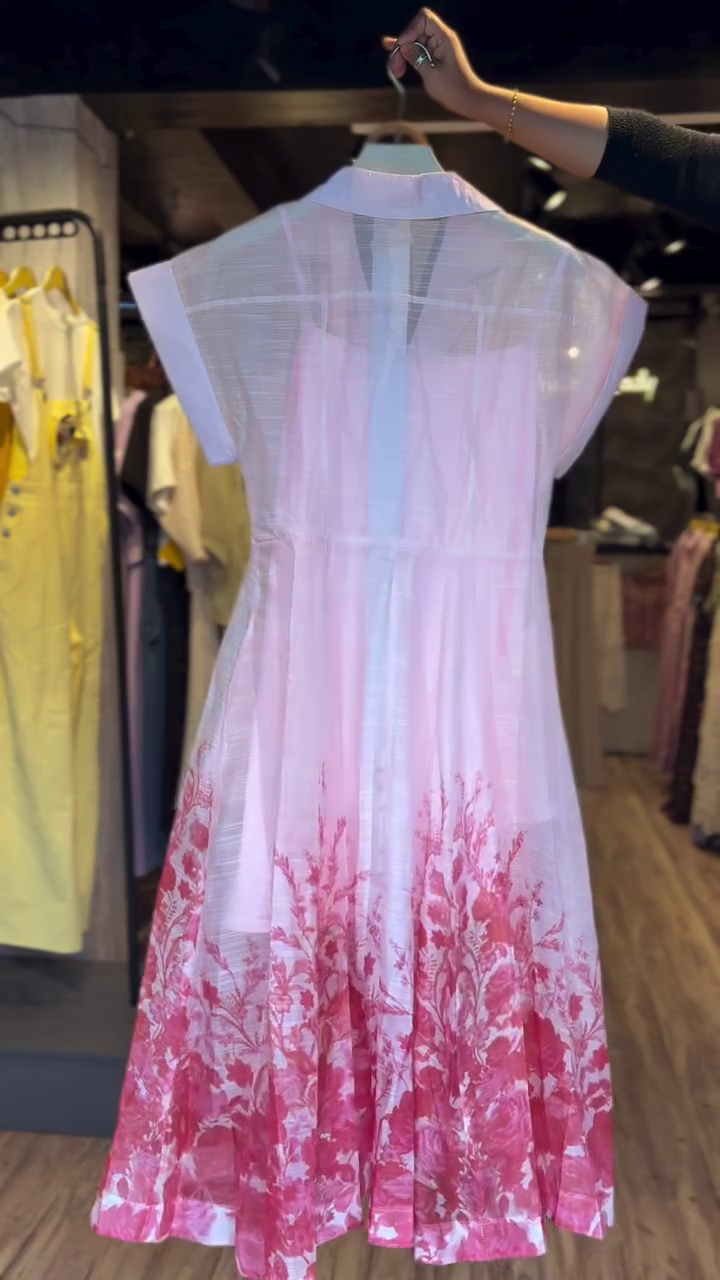 Elegant Blush Pink A-Line Shirt Dress with Floral Hem and Utility Pocket Detail β Lightweight Semi-Sheer Cotton Blend with Full Front Button Closure and Dual Chest Flaps β Perfect for Spring Brunches & Summer Daywear πΊπ" - Image 2