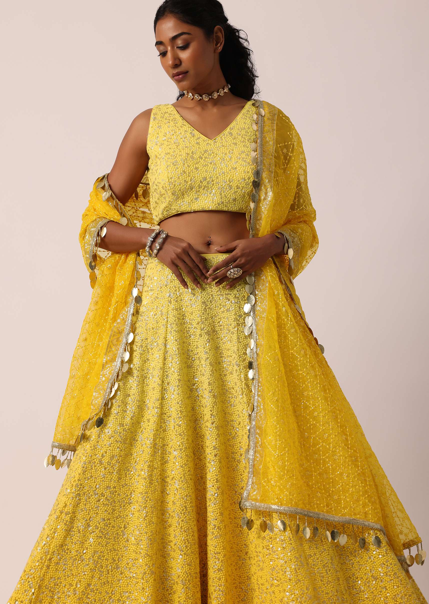 Radiant Marigold Yellow Fully Sequined Lehenga - Image 2