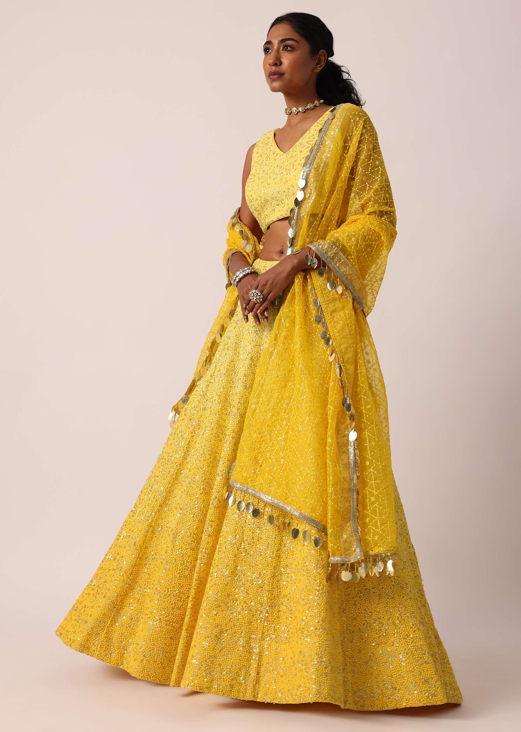 Radiant Marigold Yellow Fully Sequined Lehenga - Image 4