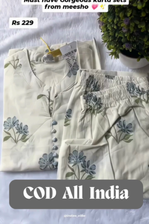 Premium Floral Print Rayon Kurta Set for Women with Stylish Front Buttons and Elastic Waist Bottom – Casual & Everyday Wear