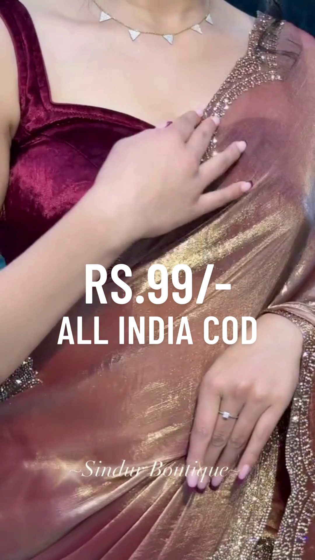 Designer Velvet Maroon Saree with Gold Embroidered Pallu – Elegant Party Wear Saree for Women |Ready to Wear - Image 5