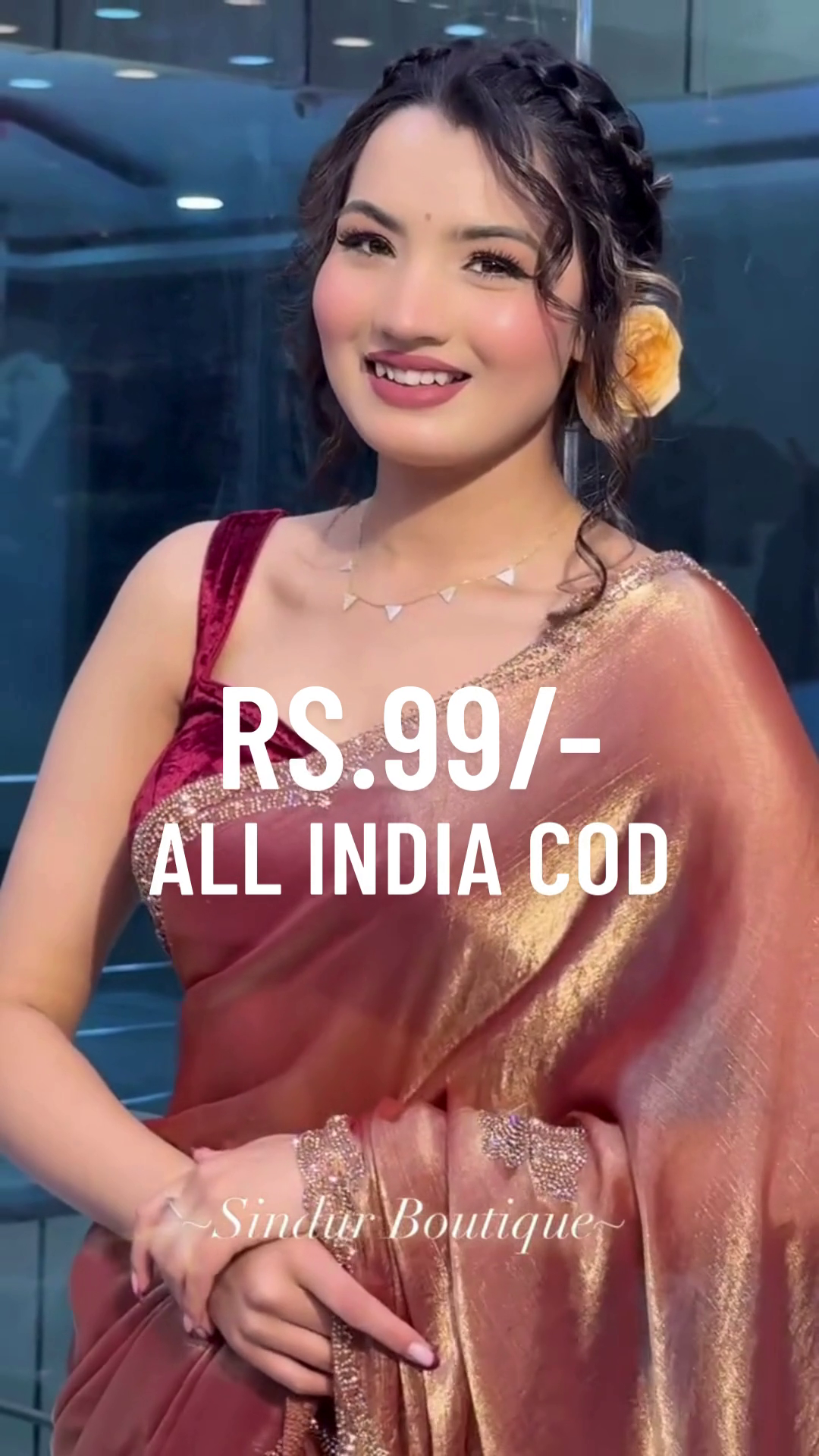 Designer Velvet Maroon Saree with Gold Embroidered Pallu – Elegant Party Wear Saree for Women |Ready to Wear - Image 2