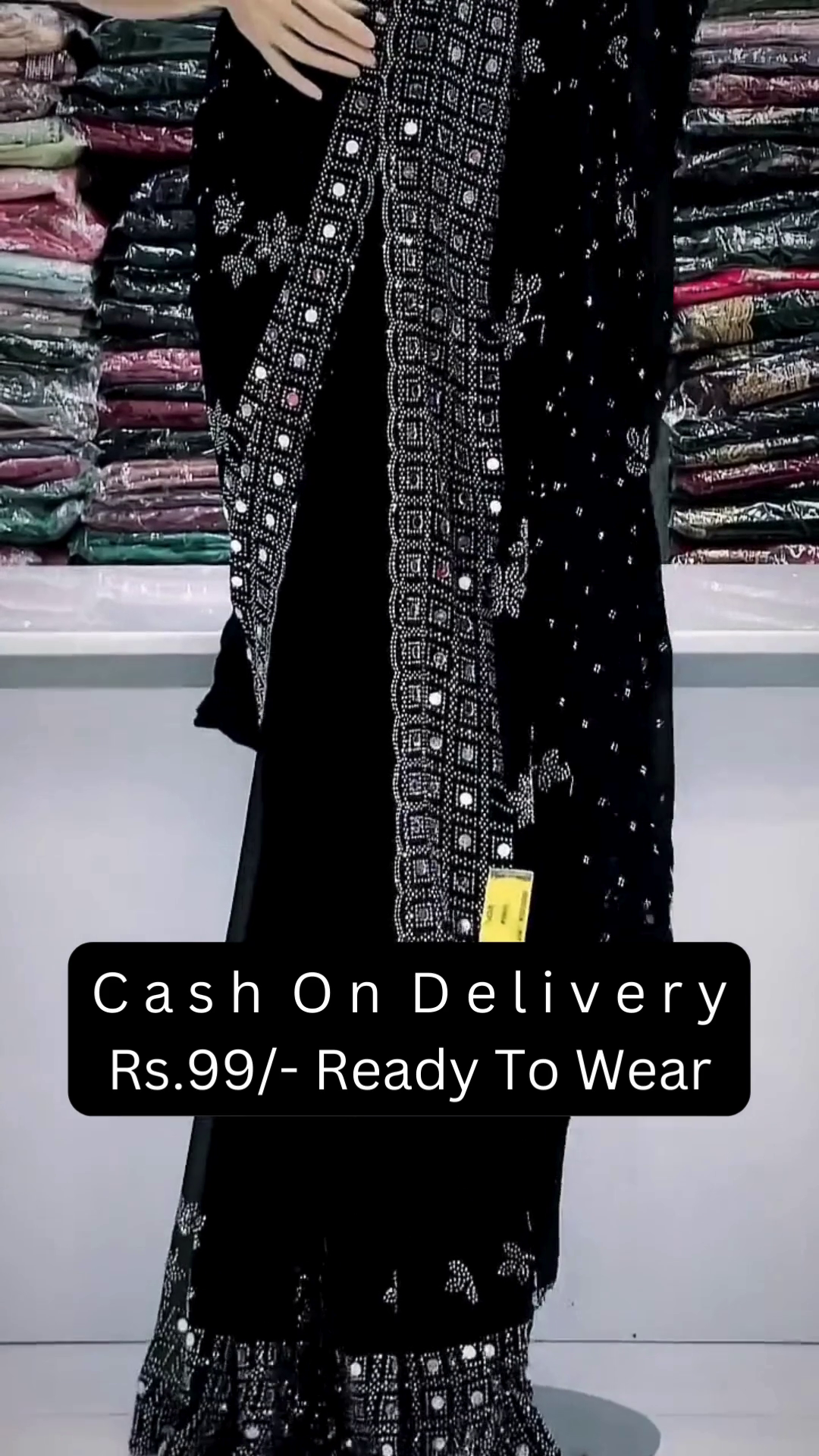 Black Sequin and Mirror Work Embroidered Saree – Glamorous Ready-to-Wear Indian Saree for Women | Party Special - Image 2