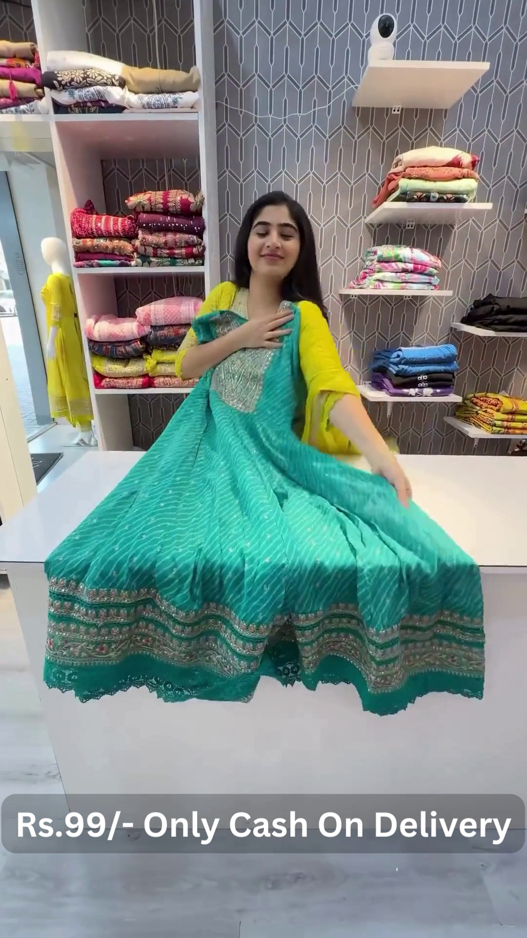 Royal Rajasthani Bandhej Anarkali Gown Set with Dupatta – Traditional Mirror & Gota Work - Image 2