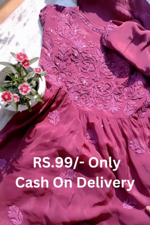 Wine Embroidered Organza Anarkali Gown Dress – Graceful & Affordable