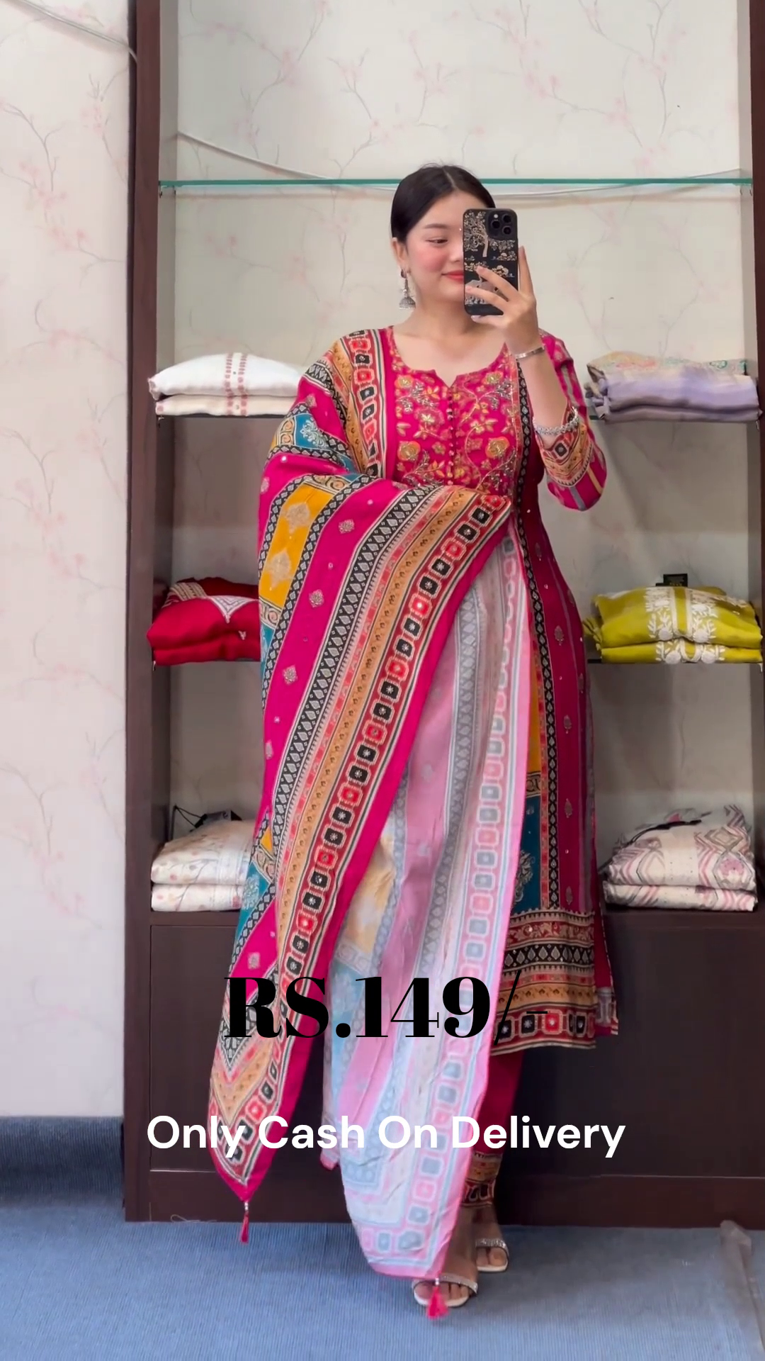 Vibrant Multicolor Printed Cotton Suit Set with Dupatta – Festival Ready Look - Image 4