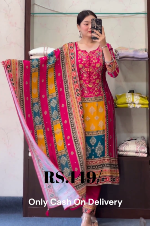 Vibrant Multicolor Printed Cotton Suit Set with Dupatta – Festival Ready Look