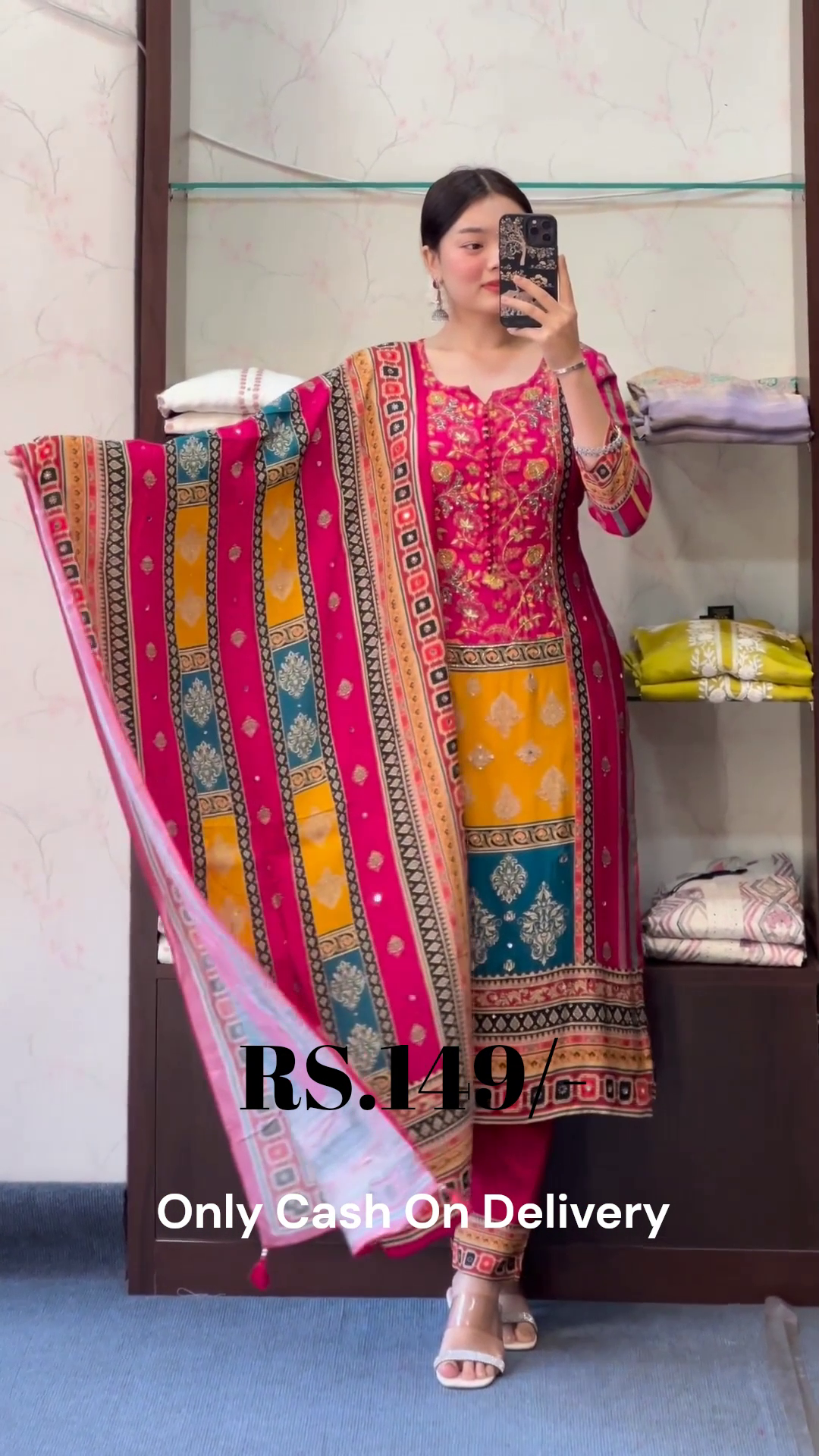Vibrant Multicolor Printed Cotton Suit Set with Dupatta – Festival Ready Look