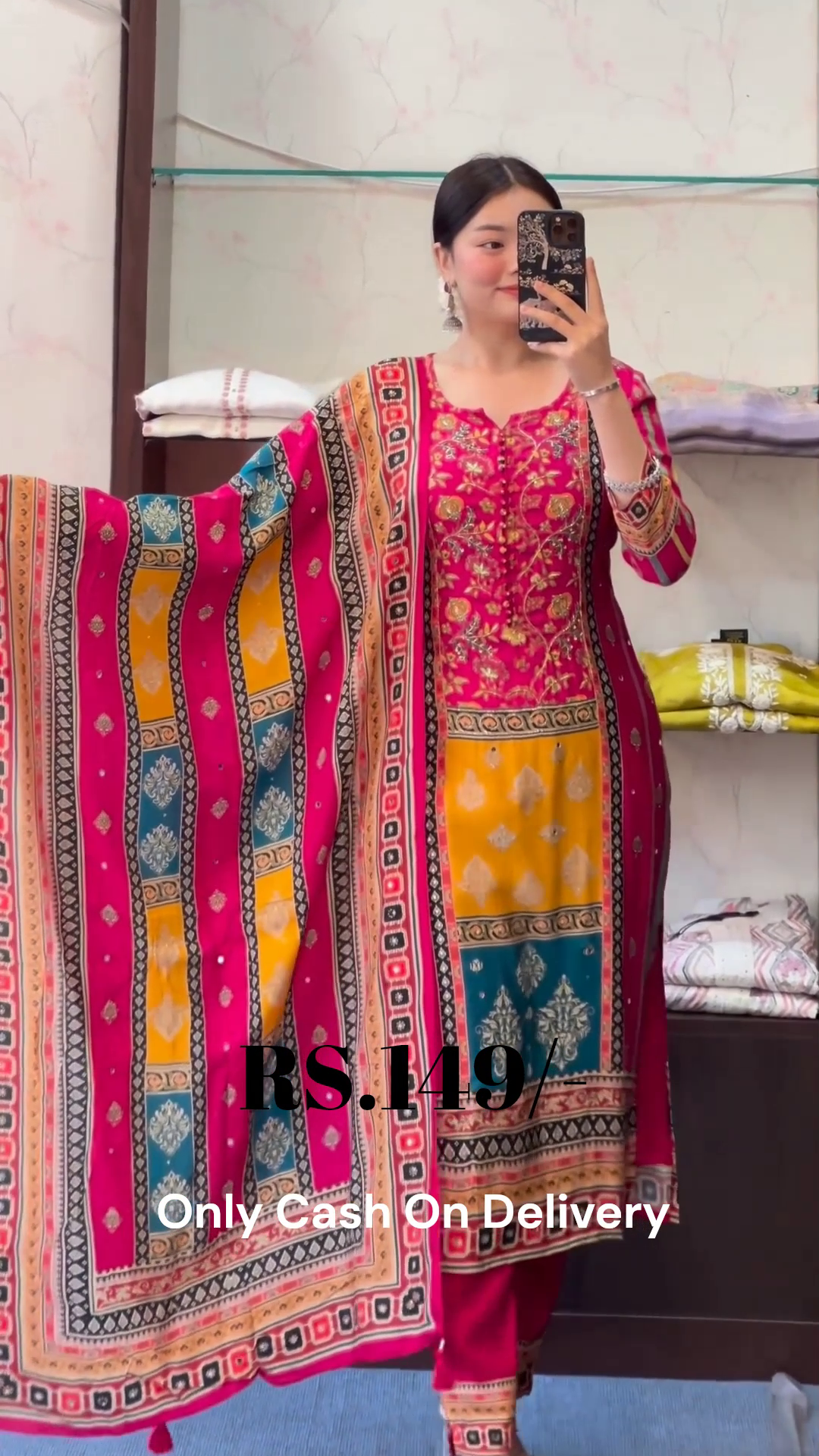 Vibrant Multicolor Printed Cotton Suit Set with Dupatta – Festival Ready Look - Image 3