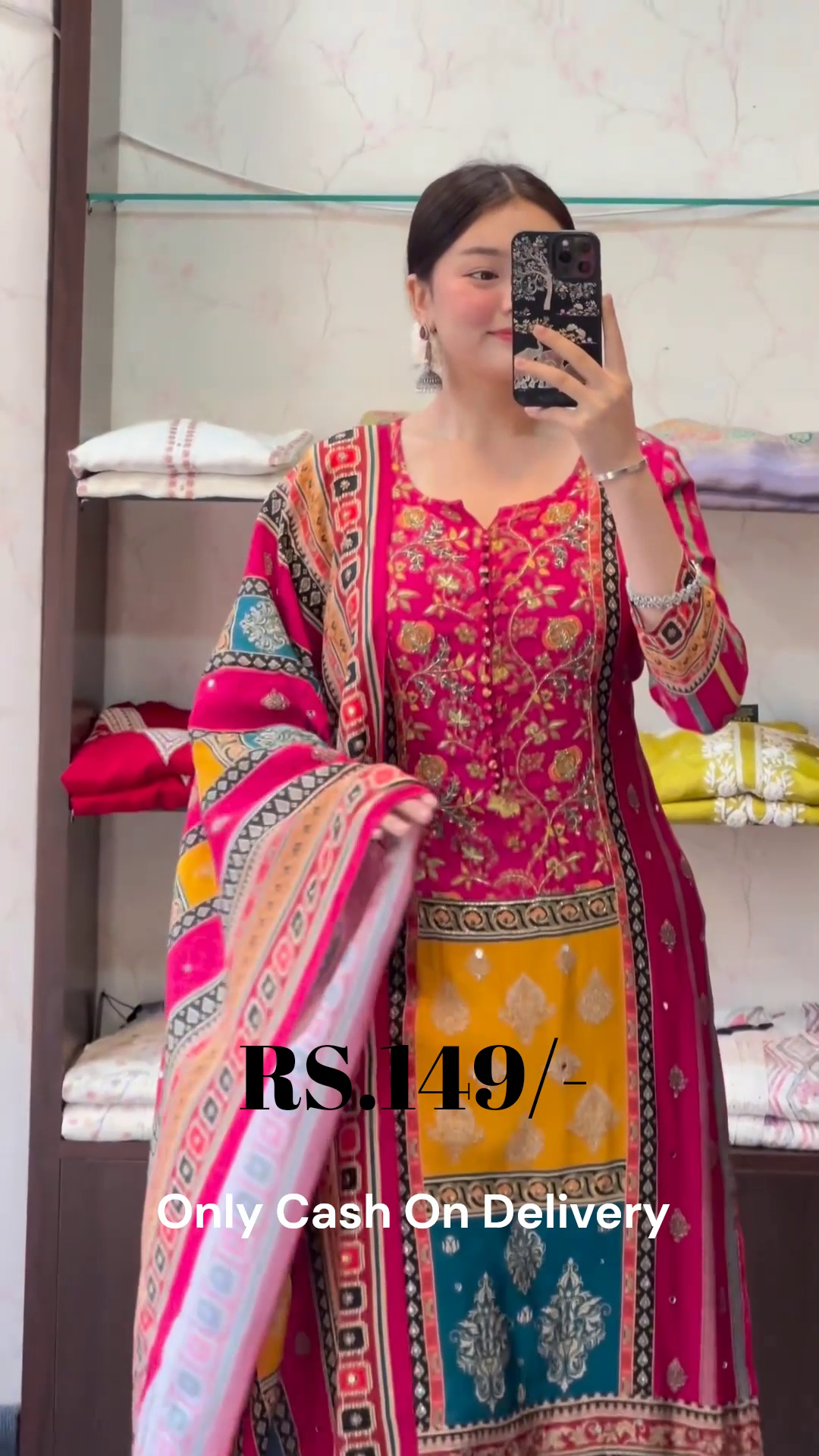Vibrant Multicolor Printed Cotton Suit Set with Dupatta – Festival Ready Look - Image 2