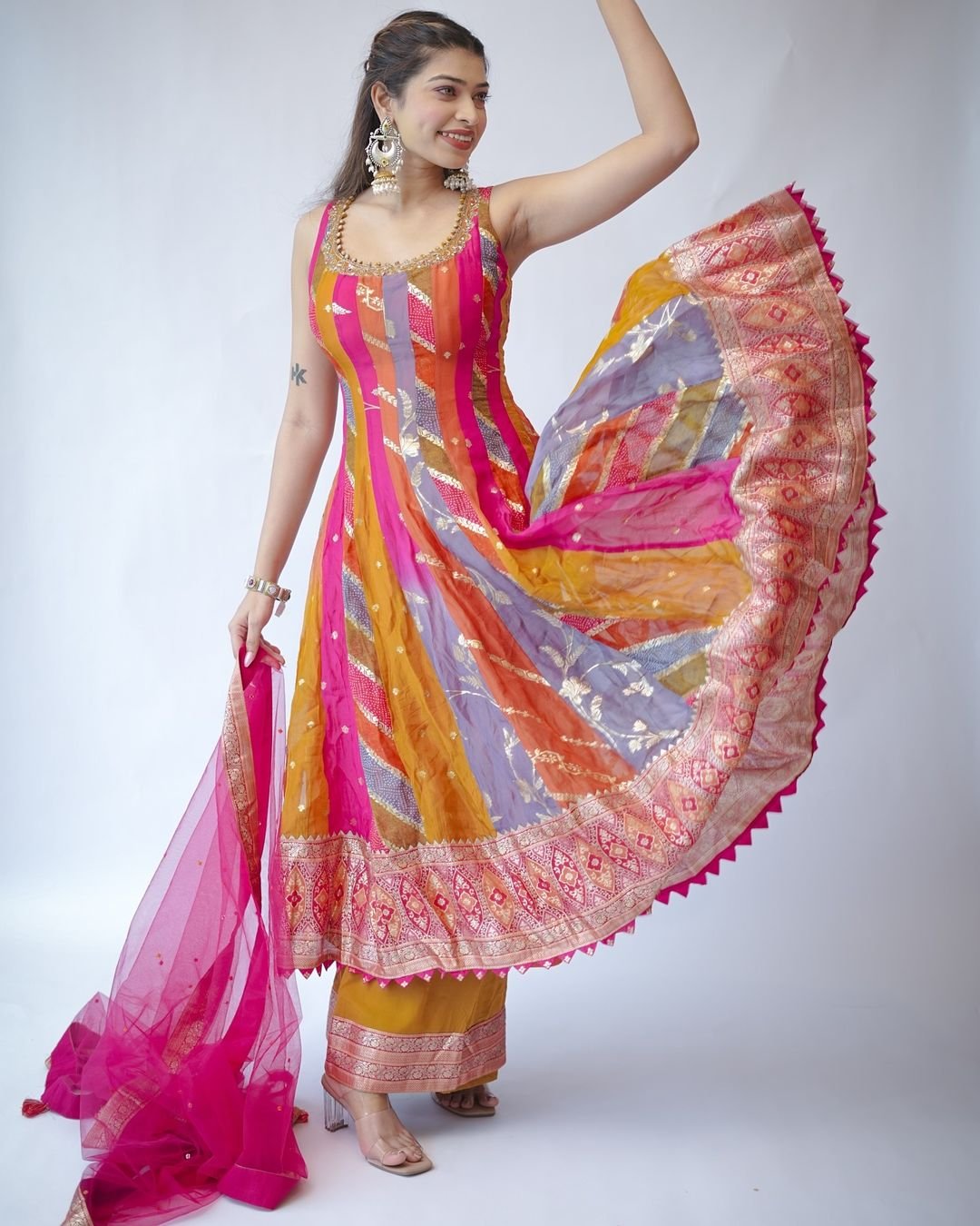 Georgeete Floral Printed Gown With Dupatta - Image 4