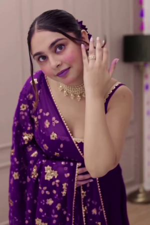 heavy purple anarkali set with embroidered dupatta