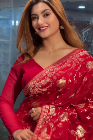 Red Bandhani Silk Woven Saree With Unstitched Blouse Piece