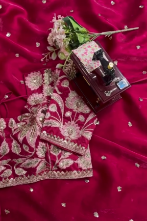 ✨ Organza Embroidered Sequin Work Saree With Heavy Designer Blouse