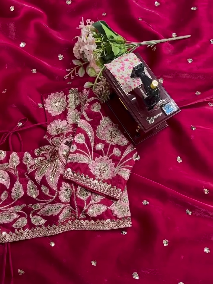 ✨ Organza Embroidered Sequin Work Saree With Heavy Designer Blouse