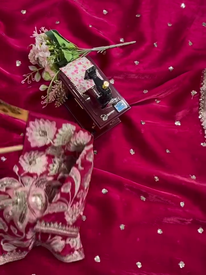 ✨ Organza Embroidered Sequin Work Saree With Heavy Designer Blouse - Image 4