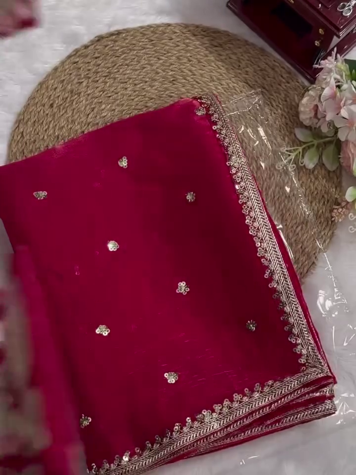 ✨ Organza Embroidered Sequin Work Saree With Heavy Designer Blouse - Image 2