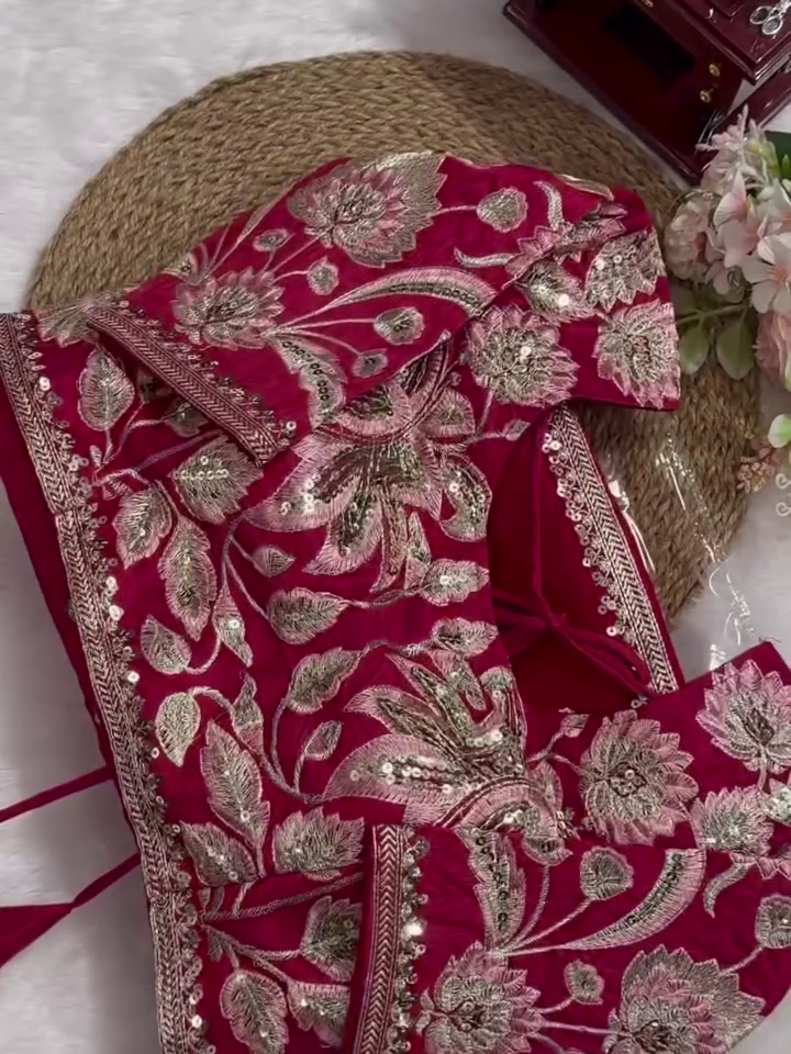 ✨ Organza Embroidered Sequin Work Saree With Heavy Designer Blouse - Image 12