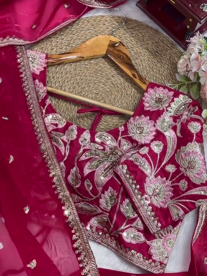 ✨ Organza Embroidered Sequin Work Saree With Heavy Designer Blouse - Image 9