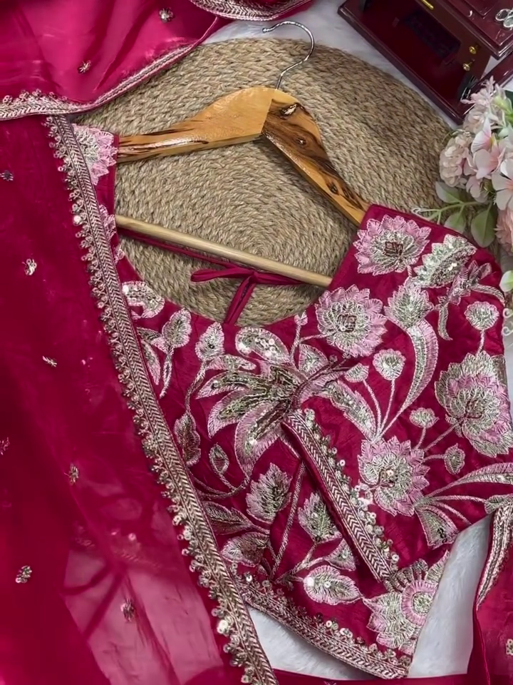 ✨ Organza Embroidered Sequin Work Saree With Heavy Designer Blouse - Image 7