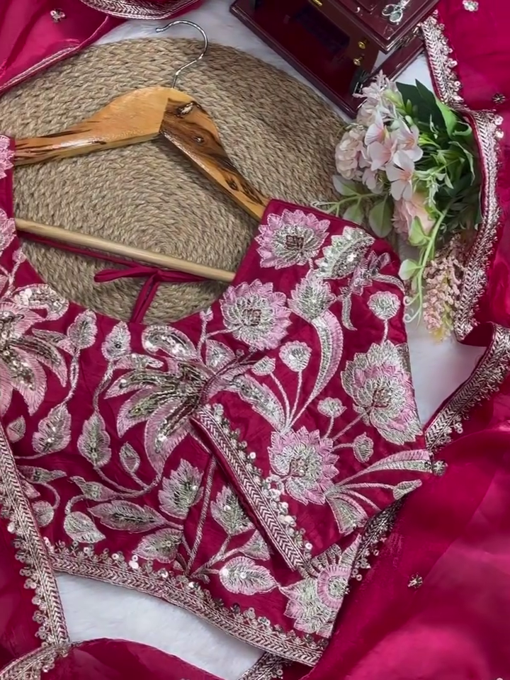 ✨ Organza Embroidered Sequin Work Saree With Heavy Designer Blouse - Image 6