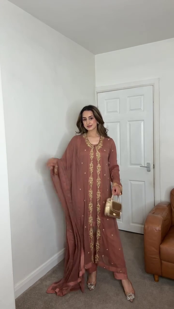 Dusty Rose Georgette Suit with Golden Embroidery 🌸✨