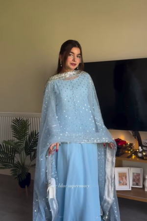 Ice Blue Net Embroidered Suit with Shimmer Detailing ❄️💎