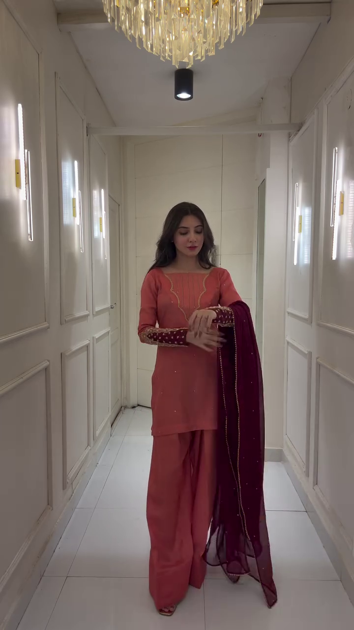 Mauve Purple Embroidered Net Suit with Sequins & Organza Dupatta 💜✨ - Image 3