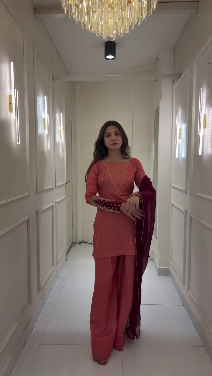 Mauve Purple Embroidered Net Suit with Sequins & Organza Dupatta 💜✨ - Image 2