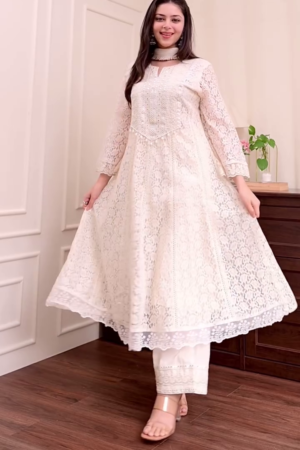 ✨ Pure Elegance: Get this stunning white lace kurta