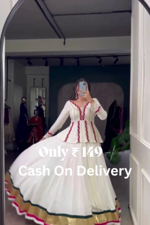 ✨ Royal White & Red Flared Anarkali Gown with Gold Border Detailing