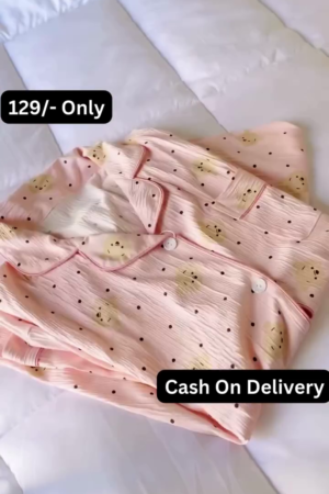 Comfortable Women’s Heart Print Long Sleeve Pajama Set with Contrast Piping