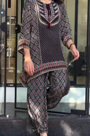 Elegant Teal Floral Korean Co-Ord Set with Comfortable Bottom Wear