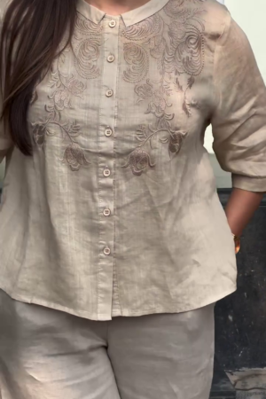 Beige Linen Kurti Pant Set for Women – Comfortable Office & Daily Wear