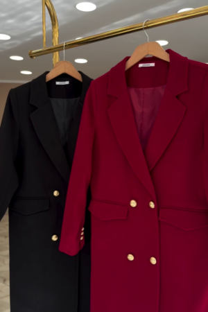 Double-Breasted Blazer Dress for Women – Classic Black & Maroon Formal Wear