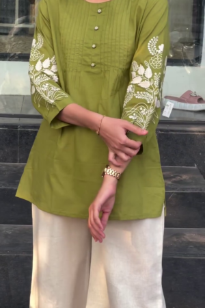 Olive Grace Embroidered Kurti – Fresh, Feminine & Effortlessly Elegant