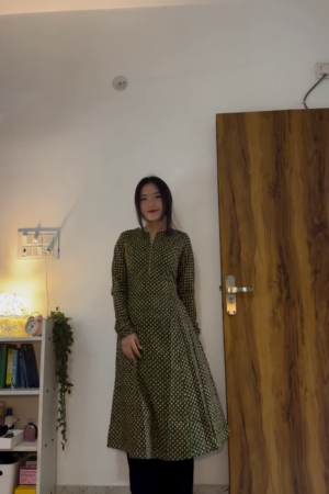 Olive Green Printed Anarkali Kurta