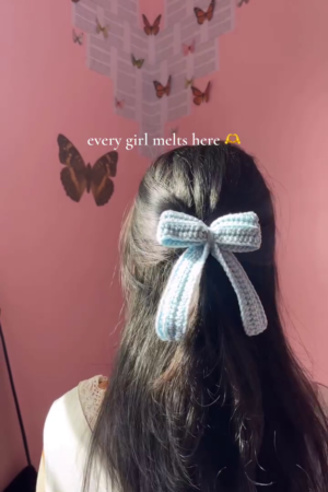 Soft Blue Knit Bow Clip