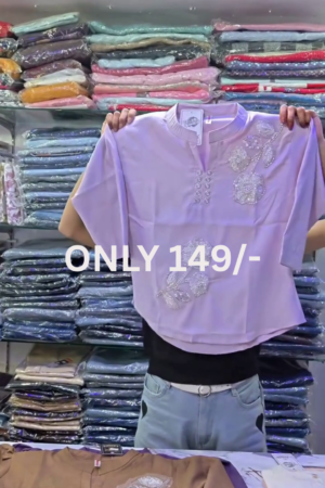 Stylish Lavender Embroidered Casual Top