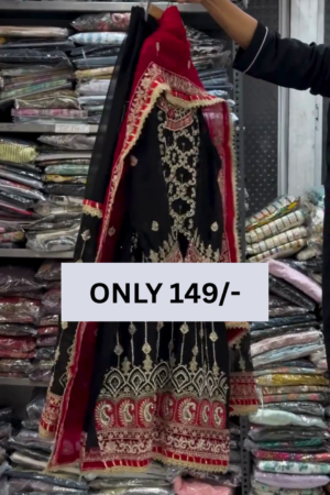 Elegant Black & Red Embroidered Festive Suit Set