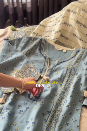 Powder Blue Winter-Ready Desi Kurta Set