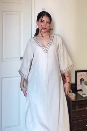 Ivory Embroidered V-Neck Maxi Dress